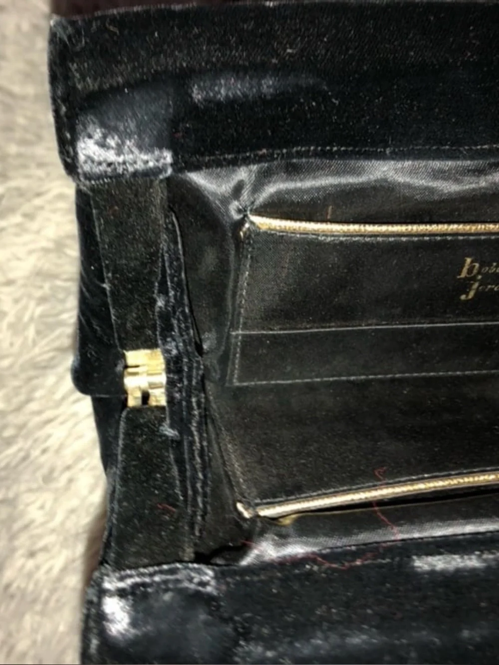 Mid-century 1950s Bobbie Jerome black velvet clutch